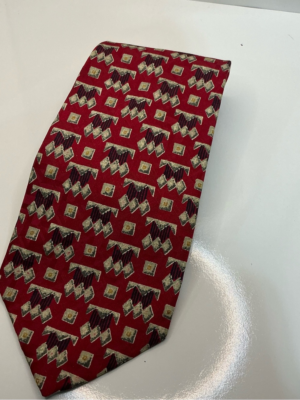 Robert Talbott Best of Class Silk Tie Red Geometric Abstract Necktie Made in USA